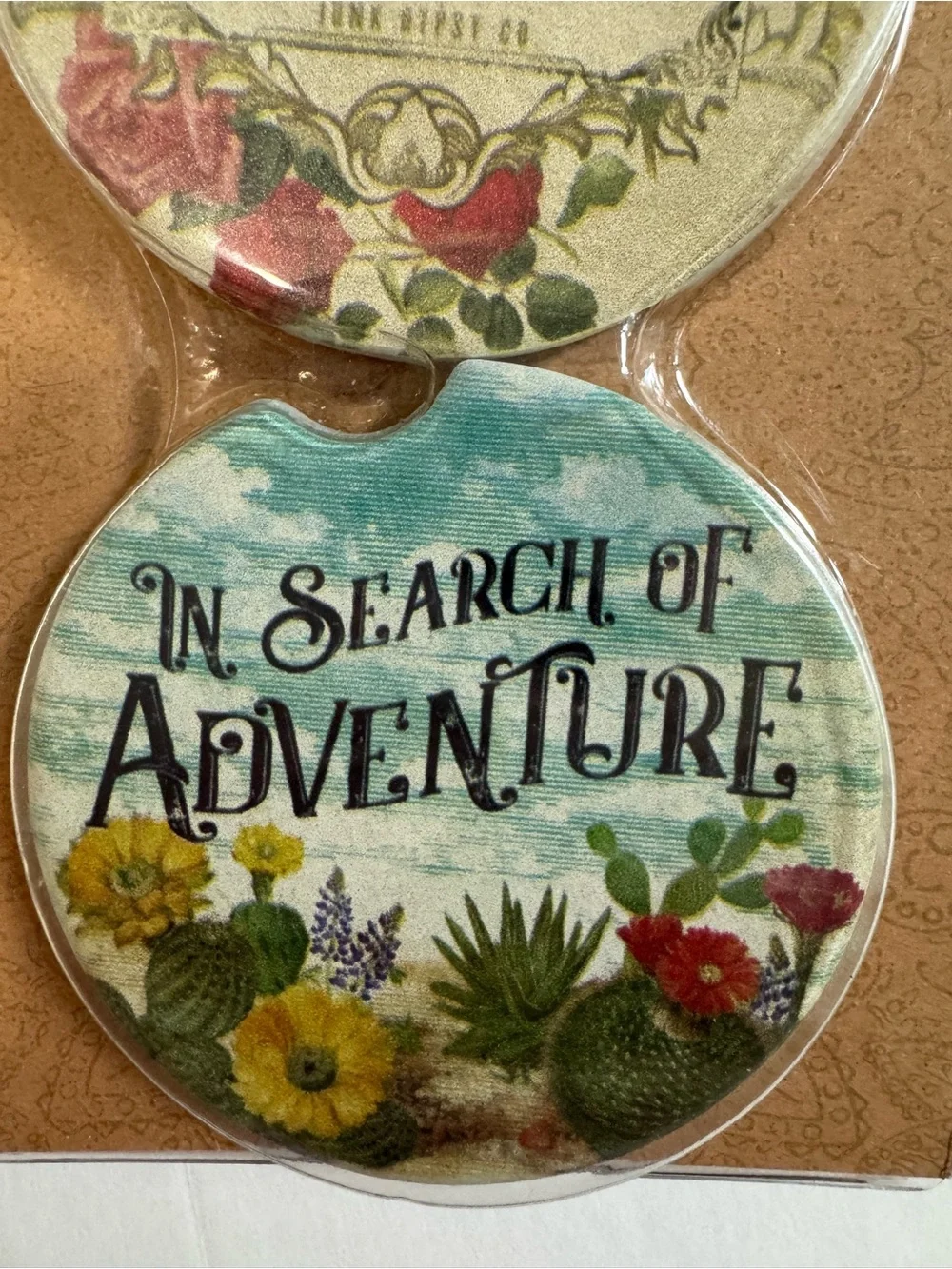 Junk Gypsy Car Coasters Set 2 Absorbent Ceramic Gypsy Soul Adventure WJG2137 NWT